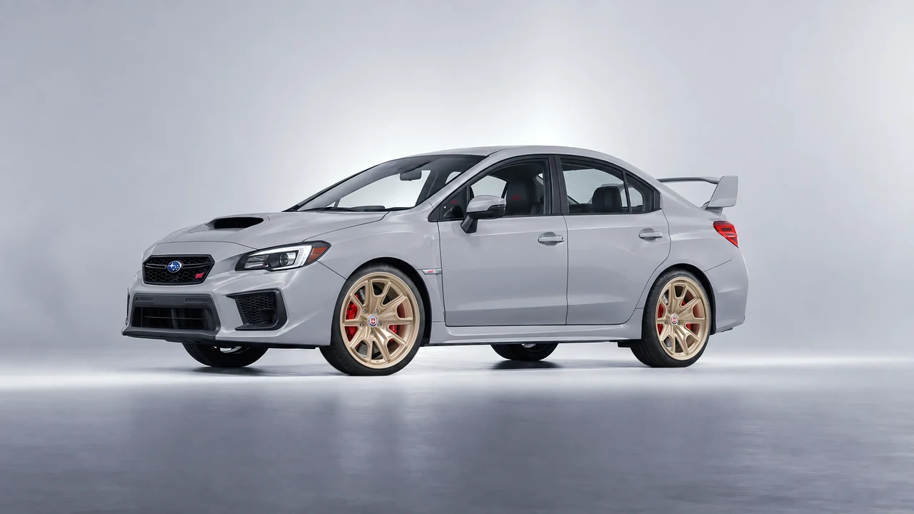 Subaru WRX STI 2020 on HRE Performance Wheels 427M forged wheels, front three-quarter view