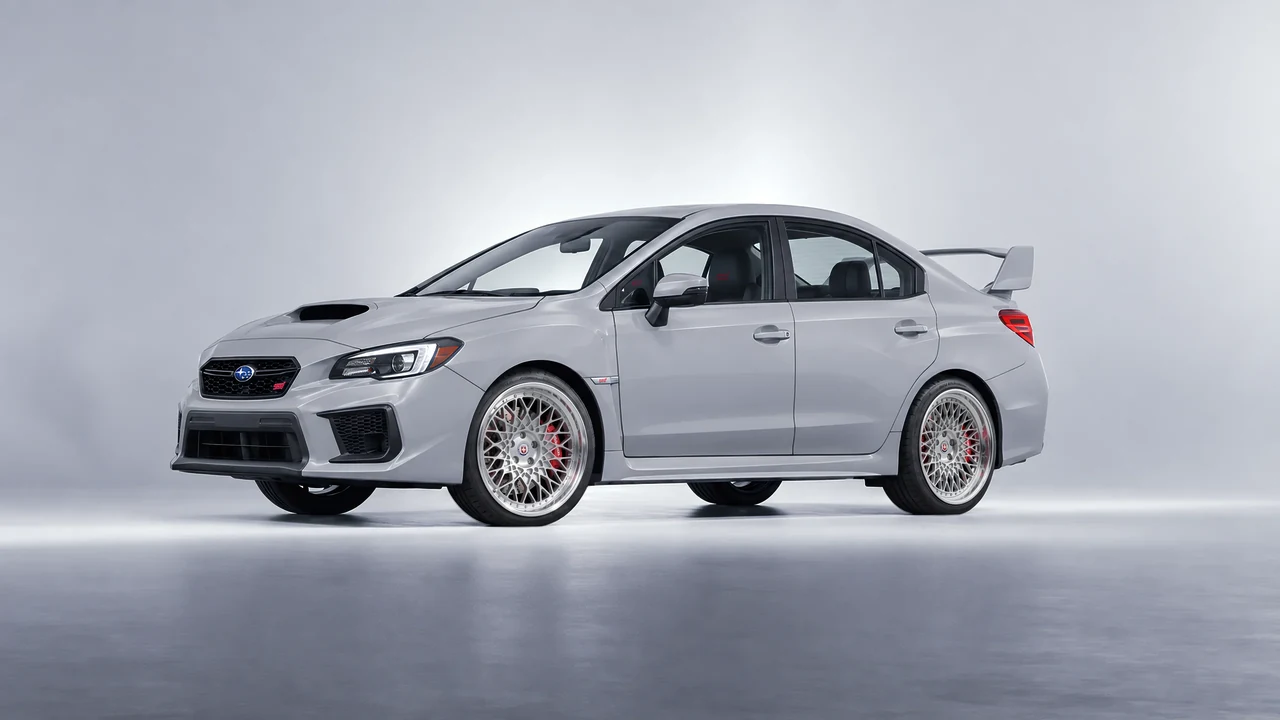 Subaru WRX STI 2020 on HRE Performance Wheels 501 forged wheels, front three-quarter view