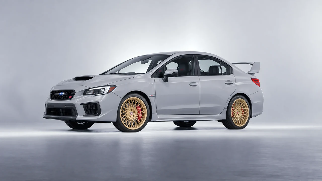 Subaru WRX STI 2020 on HRE Performance Wheels 501M forged wheels, front three-quarter view