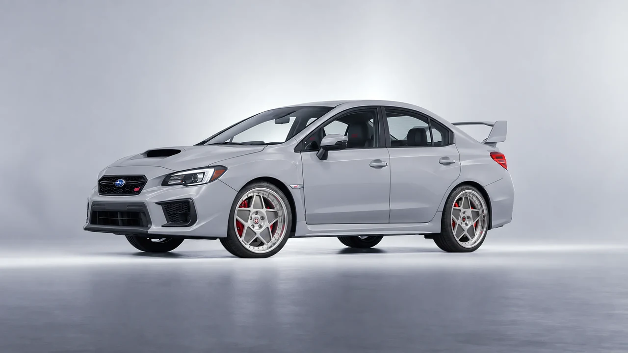 Subaru WRX STI 2020 on HRE Performance Wheels 505 forged wheels, front three-quarter view