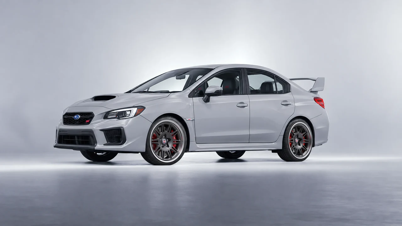 Subaru WRX STI 2020 on HRE Performance Wheels 528 forged wheels, front three-quarter view