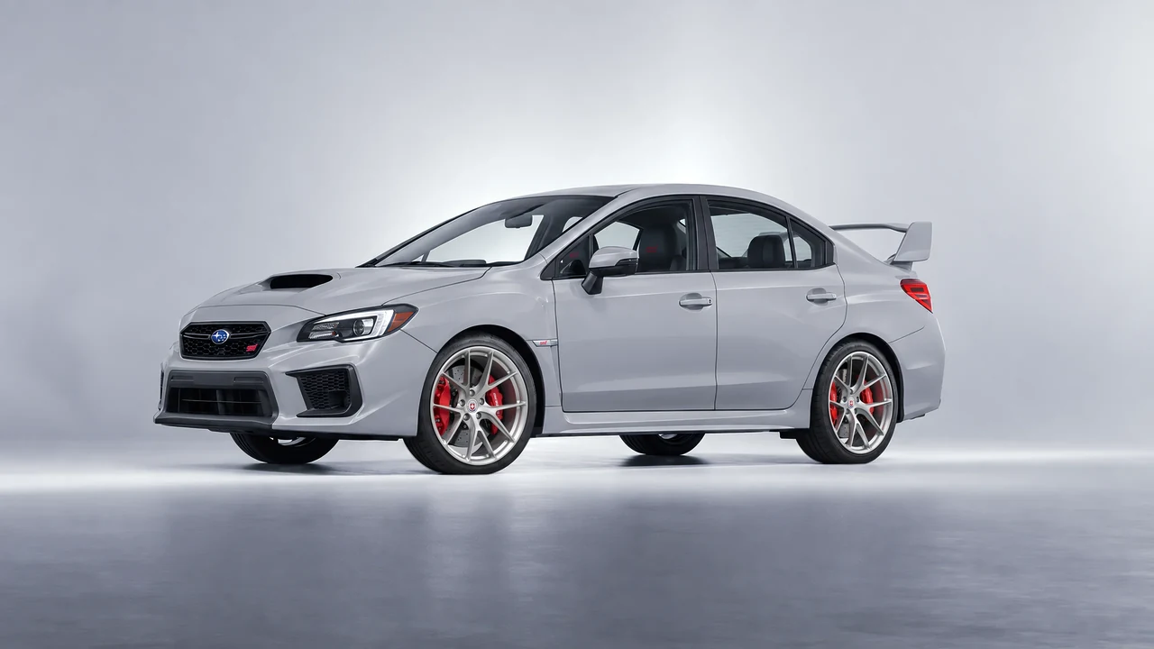 Subaru WRX STI 2020 on HRE Performance Wheels P101 forged wheels, front three-quarter view