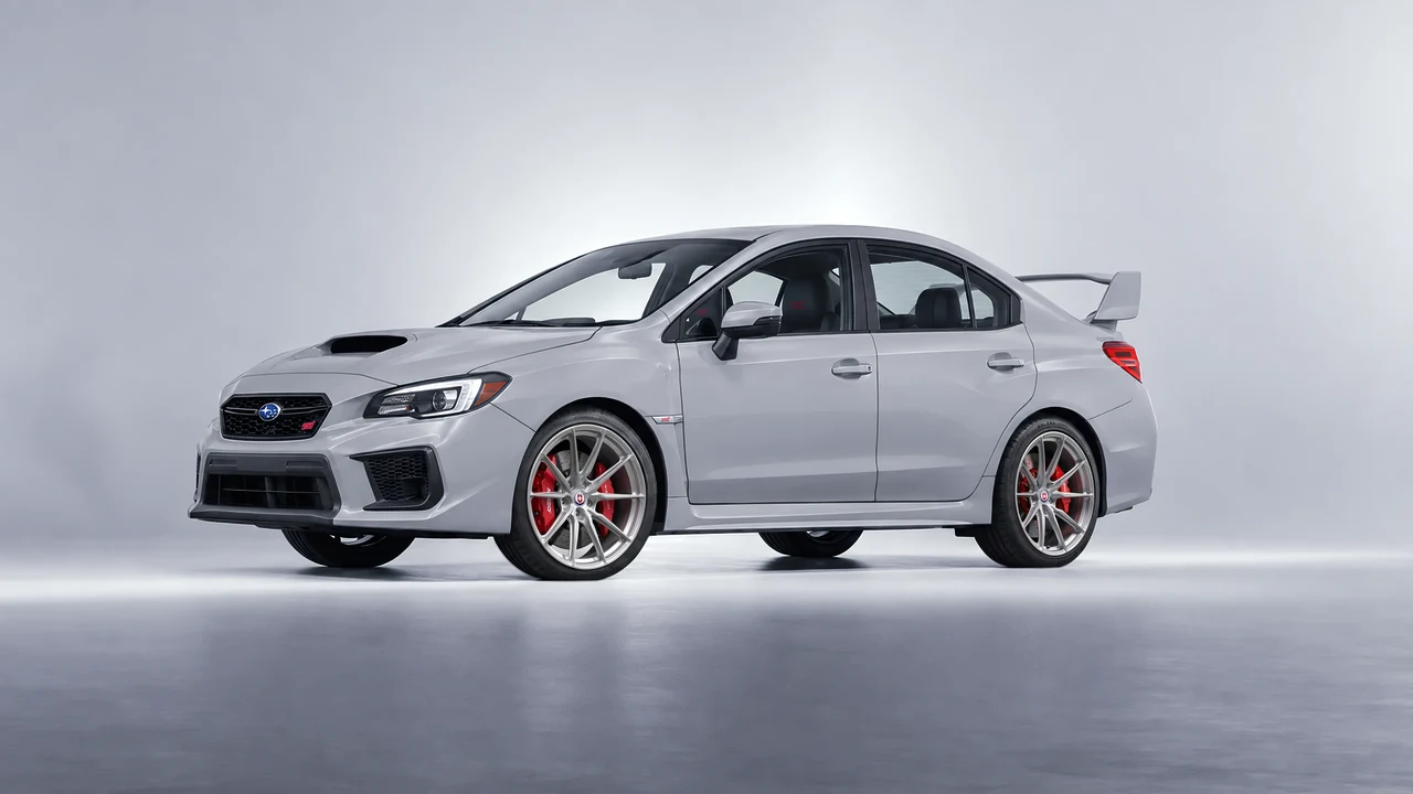 Subaru WRX STI 2020 on HRE Performance Wheels P104SC forged wheels, front three-quarter view