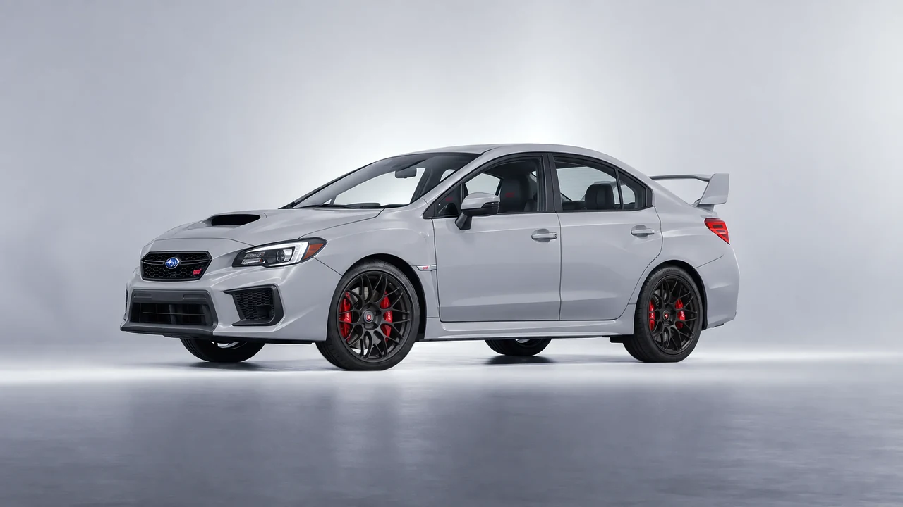 Subaru WRX STI 2020 on HRE Performance Wheels RC100 forged wheels, front three-quarter view