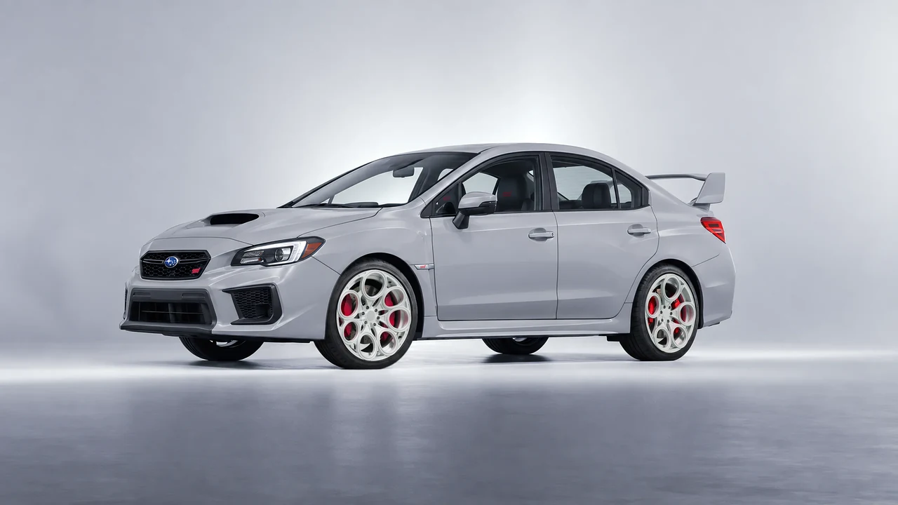 Subaru WRX STI 2020 on RDB LA Revolver forged wheels, front three-quarter view