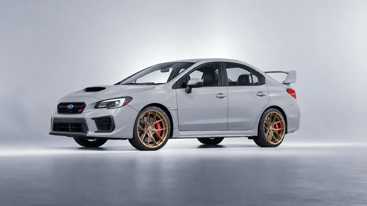 Subaru WRX STI 2020 on HRE Performance Wheels S101SC forged wheels, front three-quarter view