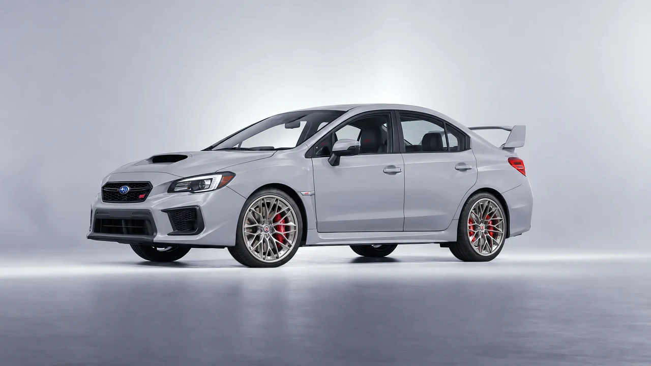 Subaru WRX STI 2020 on HRE Performance Wheels S200 forged wheels, front three-quarter view