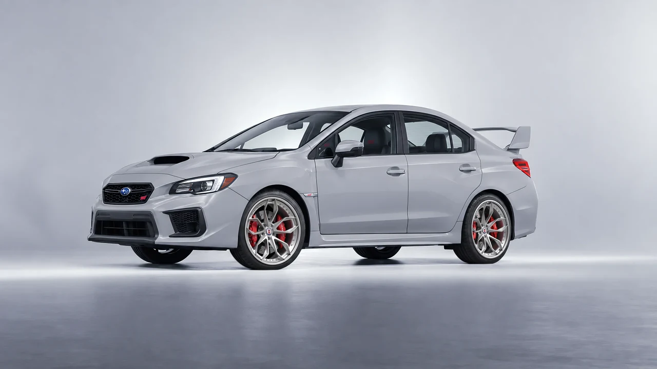 Subaru WRX STI 2020 on HRE Performance Wheels S201 forged wheels, front three-quarter view