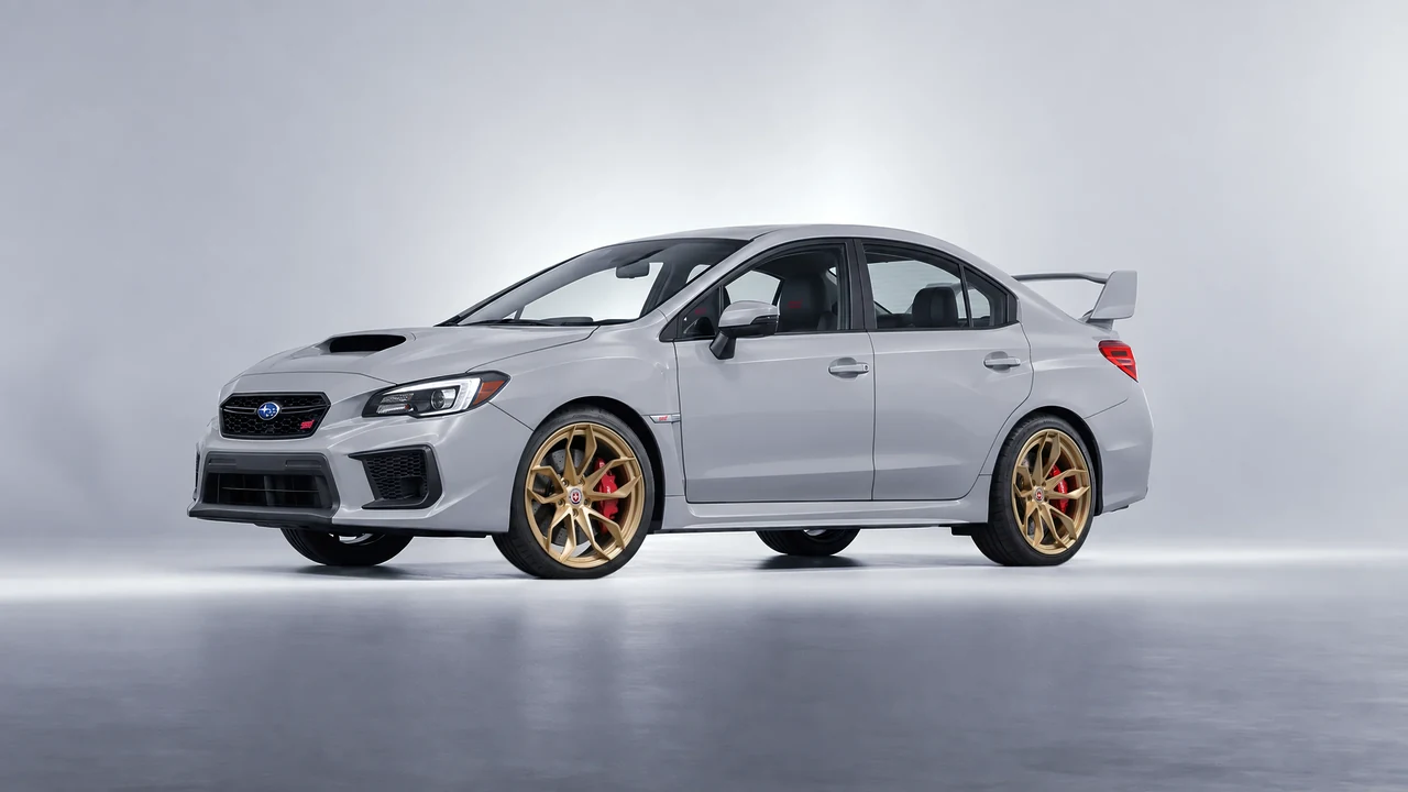 Subaru WRX STI 2020 on HRE Performance Wheels S201H forged wheels, front three-quarter view