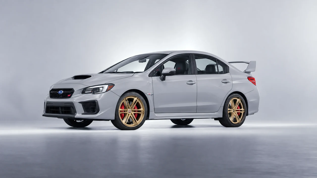 Subaru WRX STI 2020 on HRE Performance Wheels S267H forged wheels, front three-quarter view