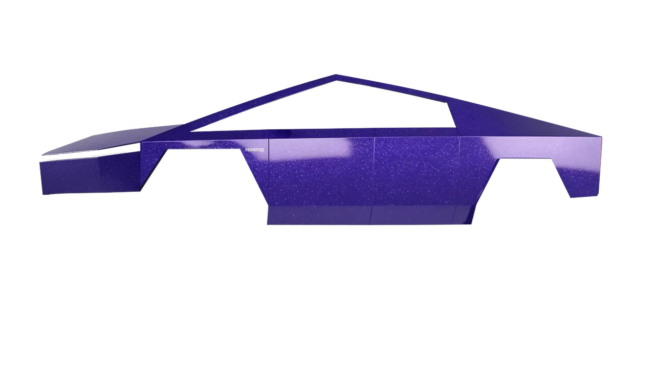 Tesla Cybertruck 2024 wrapped in Purple (Avery Dennison SW900-587-D), front three-quarter view