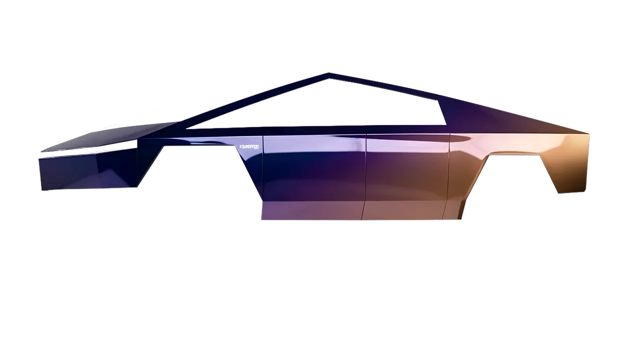 Tesla Cybertruck 2024 wrapped in Gloss Flip Deep Space (3M GP278), front three-quarter view