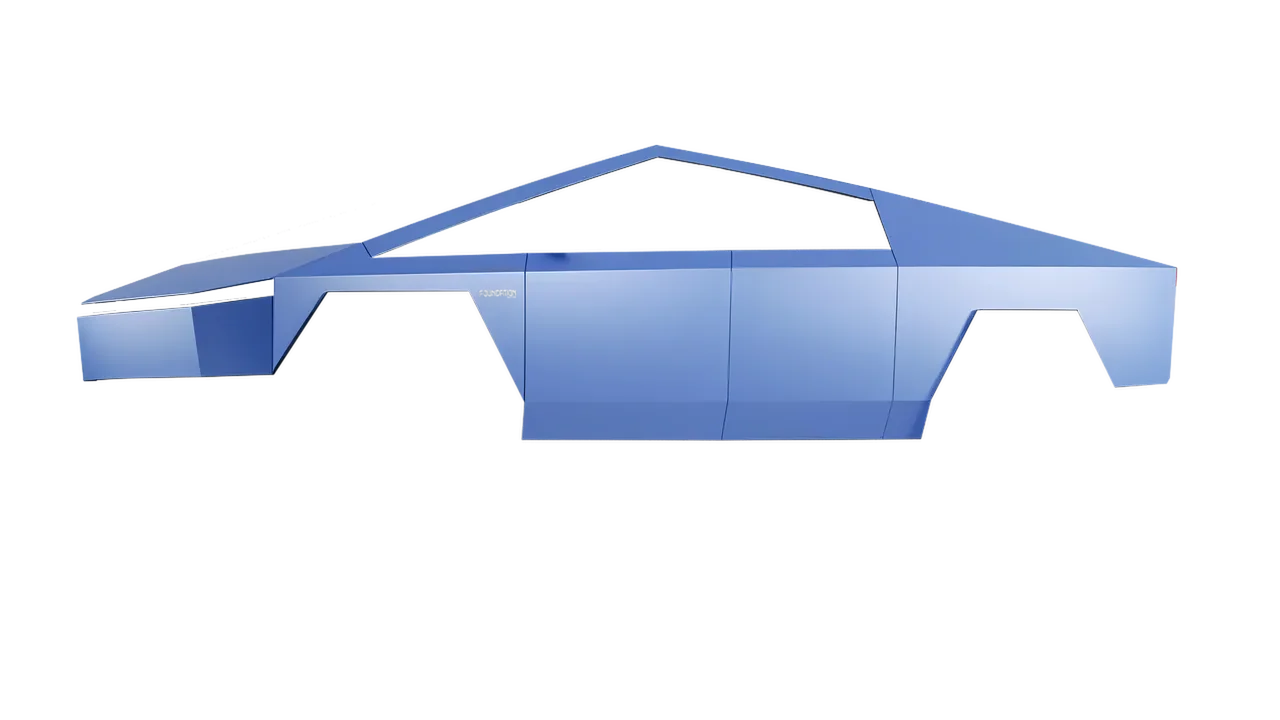 Tesla Cybertruck 2024 wrapped in Dreamline Blue (Avery Dennison SW900-616-O), front three-quarter view
