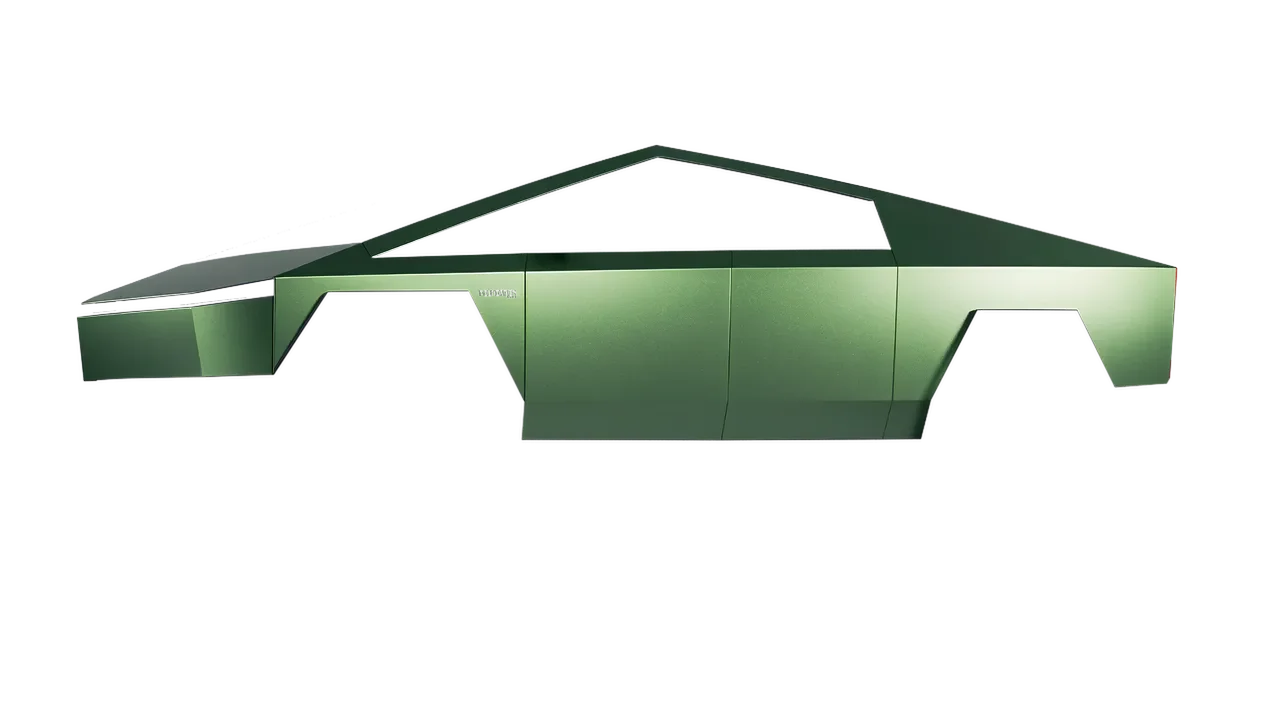 Tesla Cybertruck 2024 wrapped in Apple Green (Avery Dennison SW900-745-M), front three-quarter view