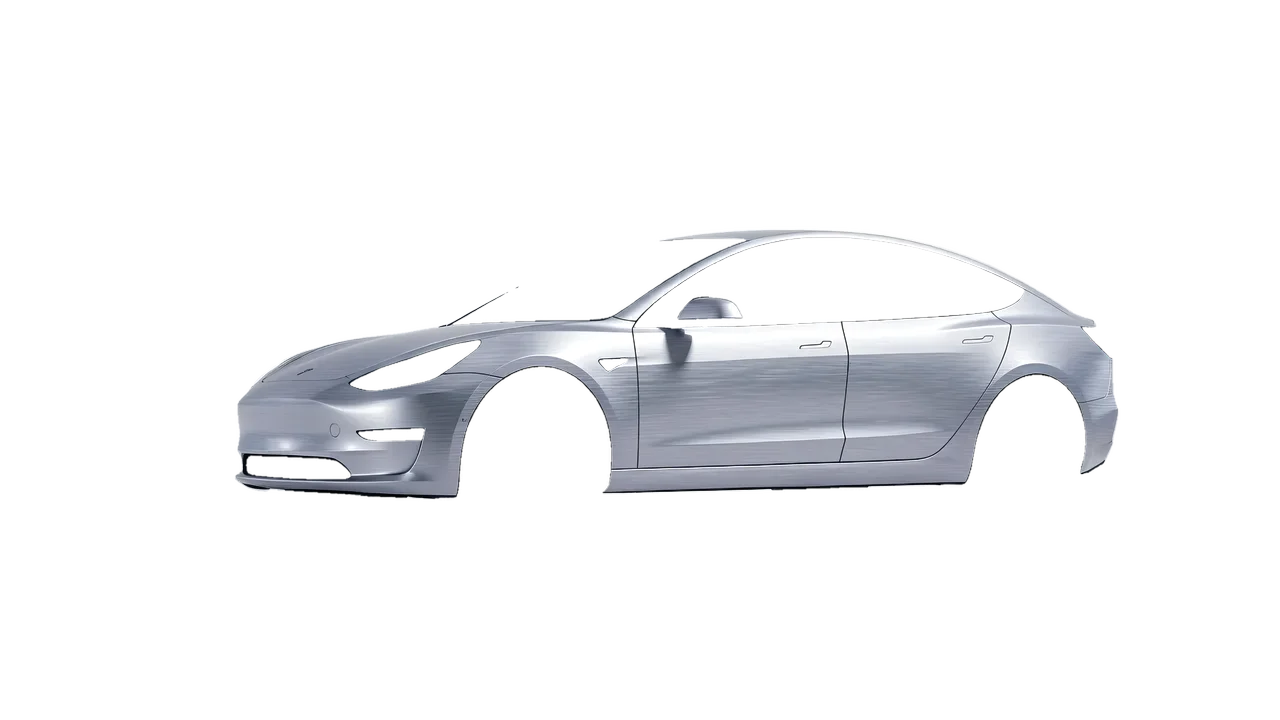 Tesla Model 3 2019 wrapped in Brushed Aluminum (Avery Dennison SW900-812-X), front three-quarter view