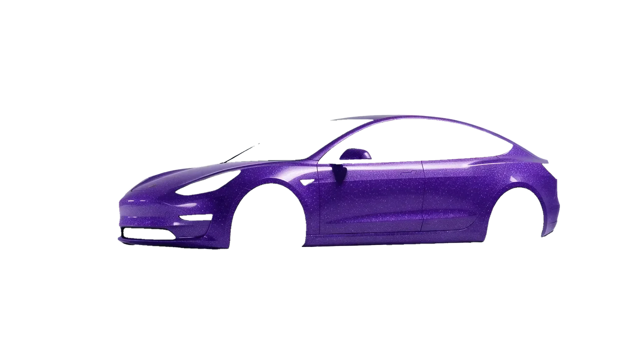 Tesla Model 3 2019 wrapped in Purple (Avery Dennison SW900-587-D), front three-quarter view