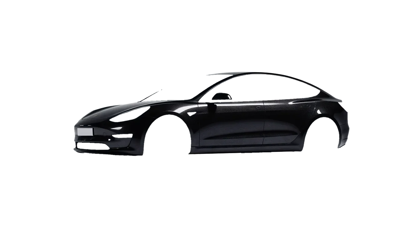 Tesla Model 3 2019 wrapped in Mystery Black (Avery Dennison SW900-184-M), front three-quarter view