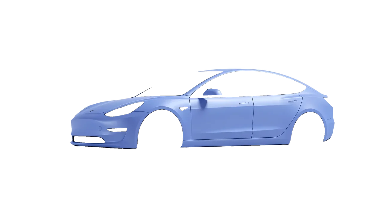 Tesla Model 3 2019 wrapped in Dreamline Blue (Avery Dennison SW900-616-O), front three-quarter view