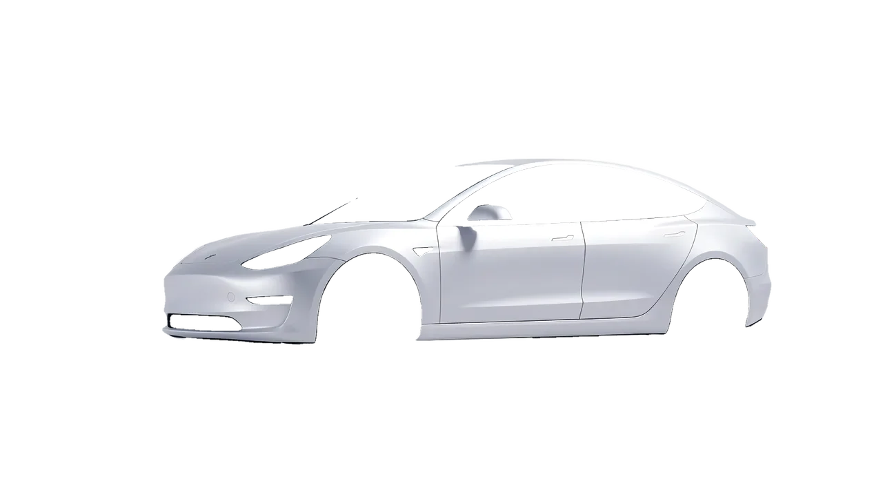 Tesla Model 3 2019 wrapped in Matte Silver (3M M21), front three-quarter view