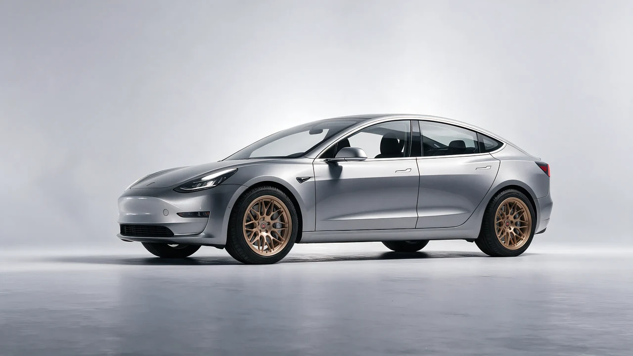 Tesla Model 3 2019 on HRE Performance Wheels 300-GTS forged wheels, front three-quarter view