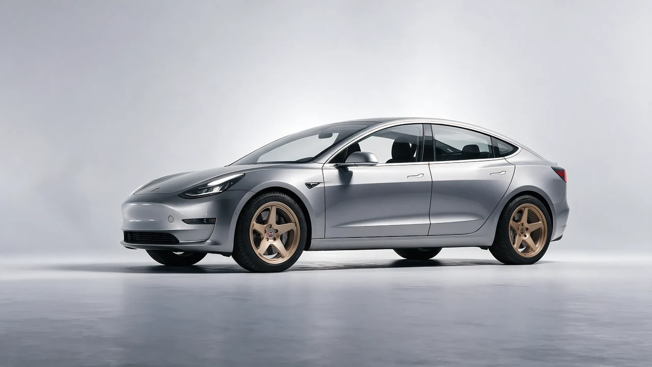 Tesla Model 3 2019 on HRE Performance Wheels 305-GTS forged wheels, front three-quarter view