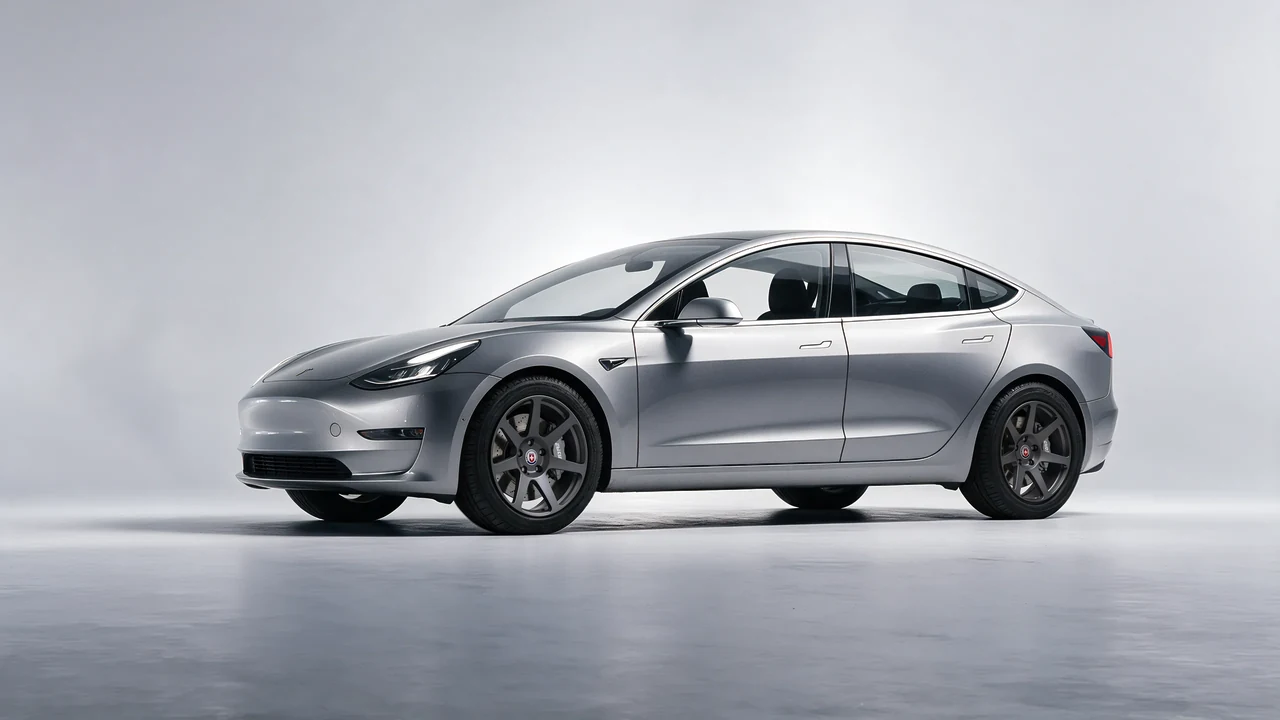 Tesla Model 3 2019 on HRE Performance Wheels 307-GT forged wheels, front three-quarter view