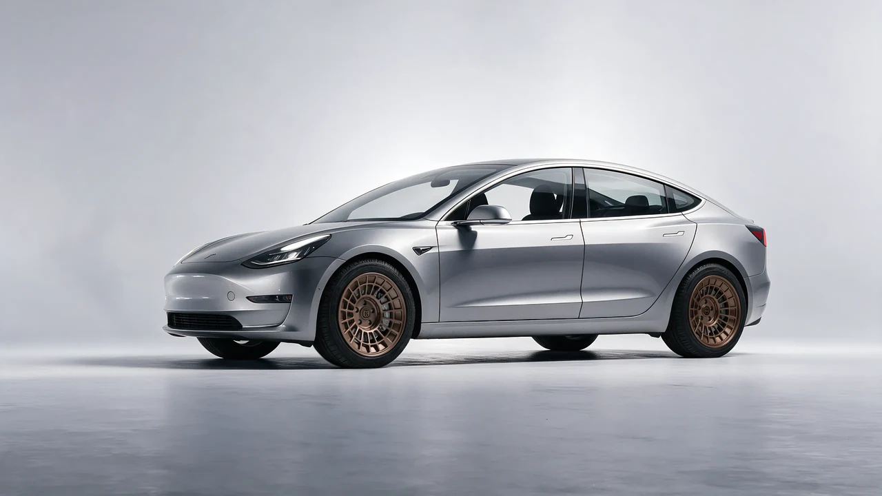 Tesla Model 3 2019 on HRE Performance Wheels 515-GTM forged wheels, front three-quarter view