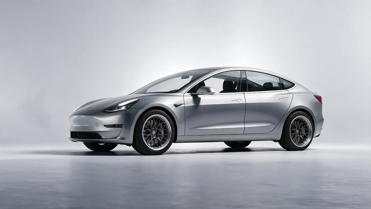 Tesla Model 3 2019 on HRE Performance Wheels 520 forged wheels, front three-quarter view