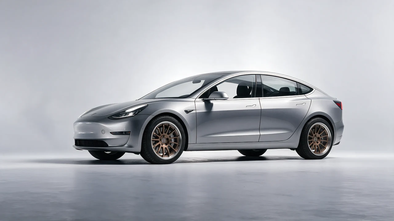 Tesla Model 3 2019 on HRE Performance Wheels C109 forged wheels, front three-quarter view
