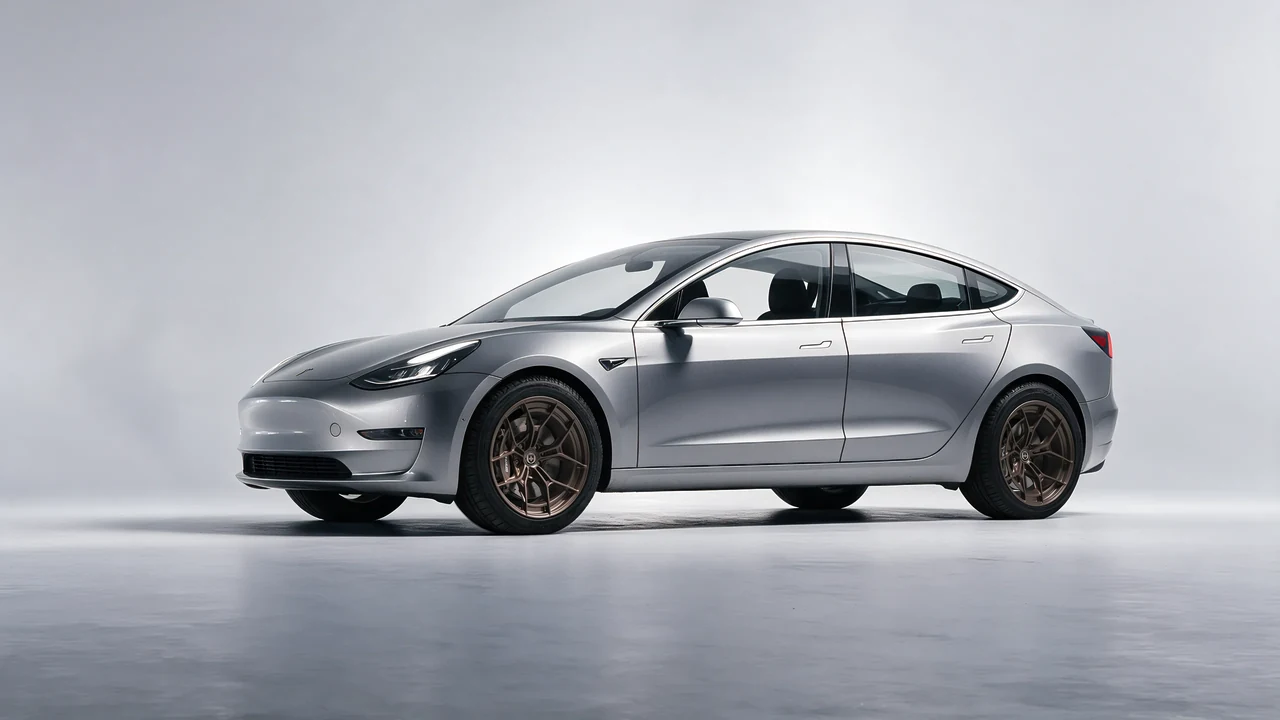 Tesla Model 3 2019 on HRE Performance Wheels P301 forged wheels, front three-quarter view