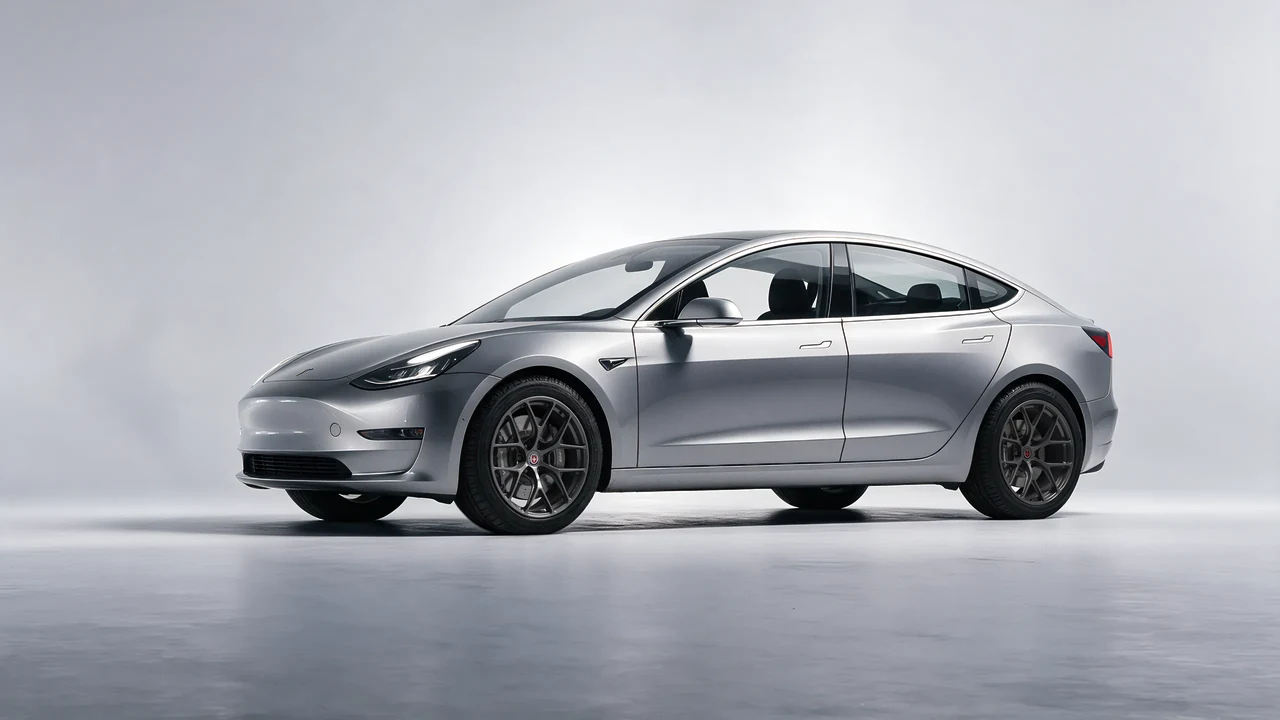 Tesla Model 3 2019 on HRE Performance Wheels R161-Lightweight forged wheels, front three-quarter view