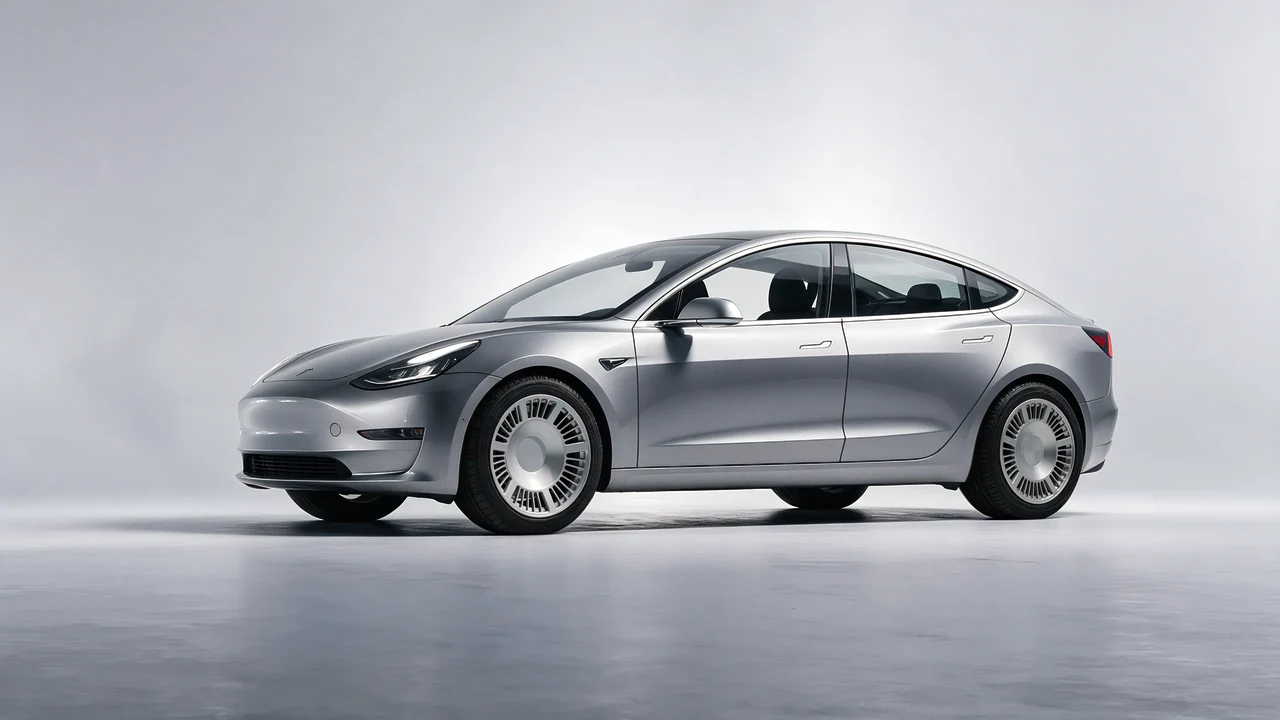 Tesla Model 3 2019 on RDB LA Masterpiece forged wheels, front three-quarter view