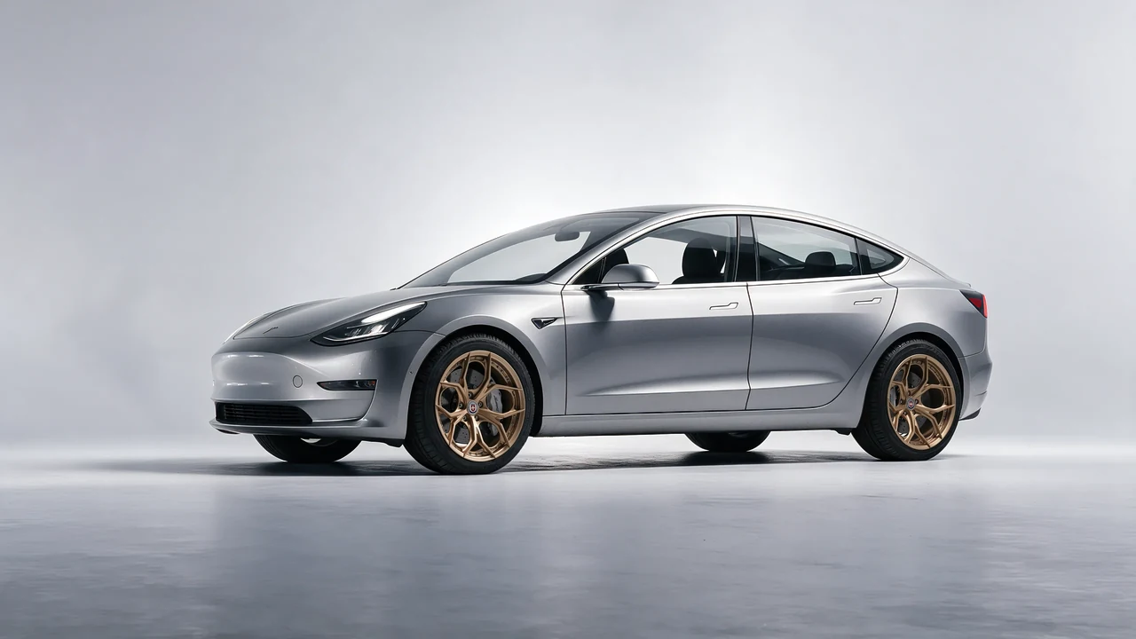 Tesla Model 3 2019 on HRE Performance Wheels S111SC forged wheels, front three-quarter view