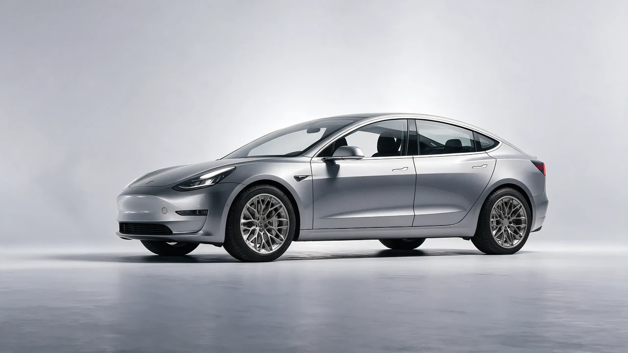 Tesla Model 3 2019 on HRE Performance Wheels S200 forged wheels, front three-quarter view