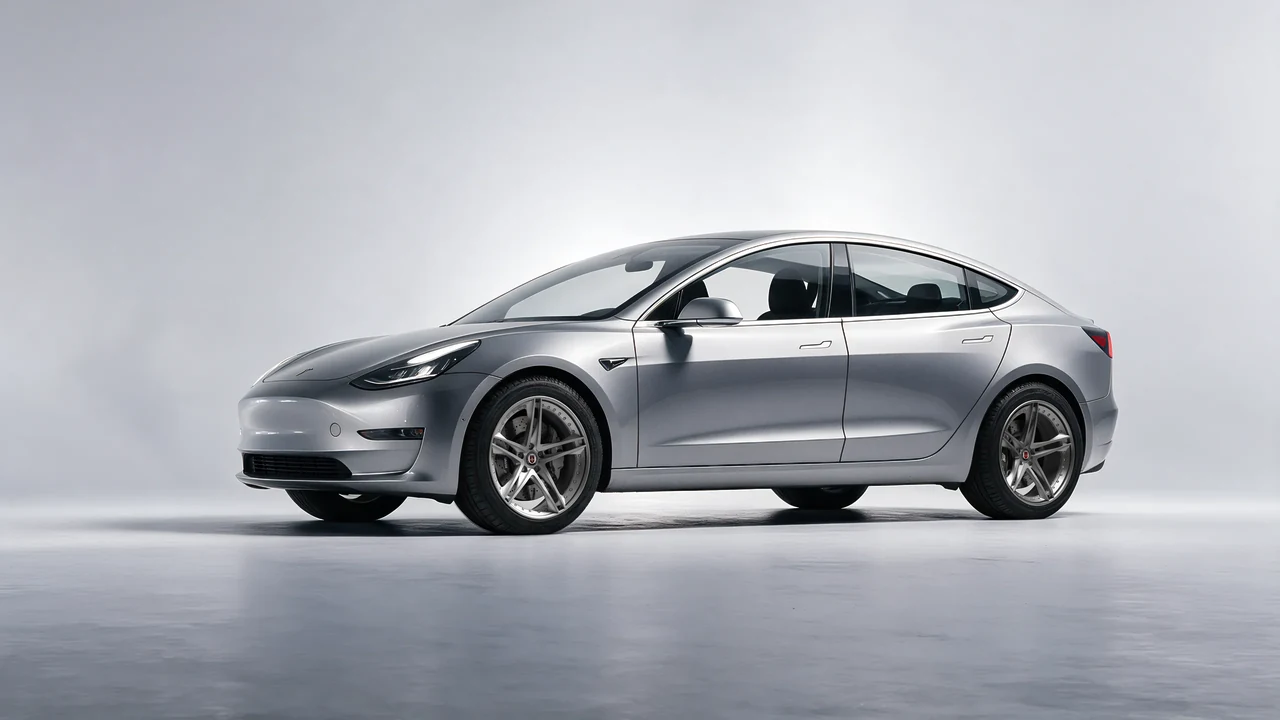 Tesla Model 3 2019 on HRE Performance Wheels S207 forged wheels, front three-quarter view