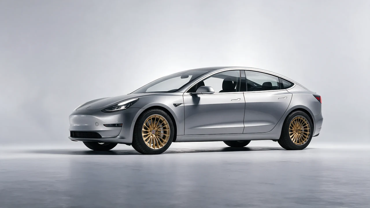 Tesla Model 3 2019 on HRE Performance Wheels S209H forged wheels, front three-quarter view