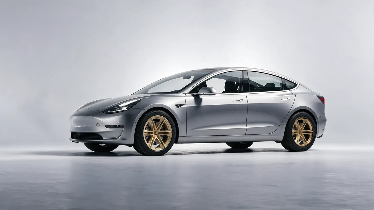 Tesla Model 3 2019 on HRE Performance Wheels S267H forged wheels, front three-quarter view