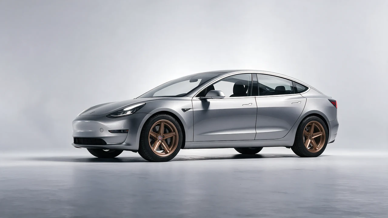 Tesla Model 3 2019 on HRE Performance Wheels Tusk forged wheels, front three-quarter view