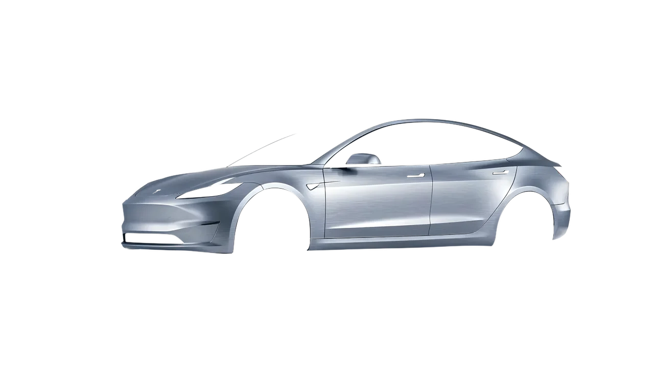 Tesla Model 3 2024 wrapped in Brushed Aluminum (Avery Dennison SW900-812-X), front three-quarter view