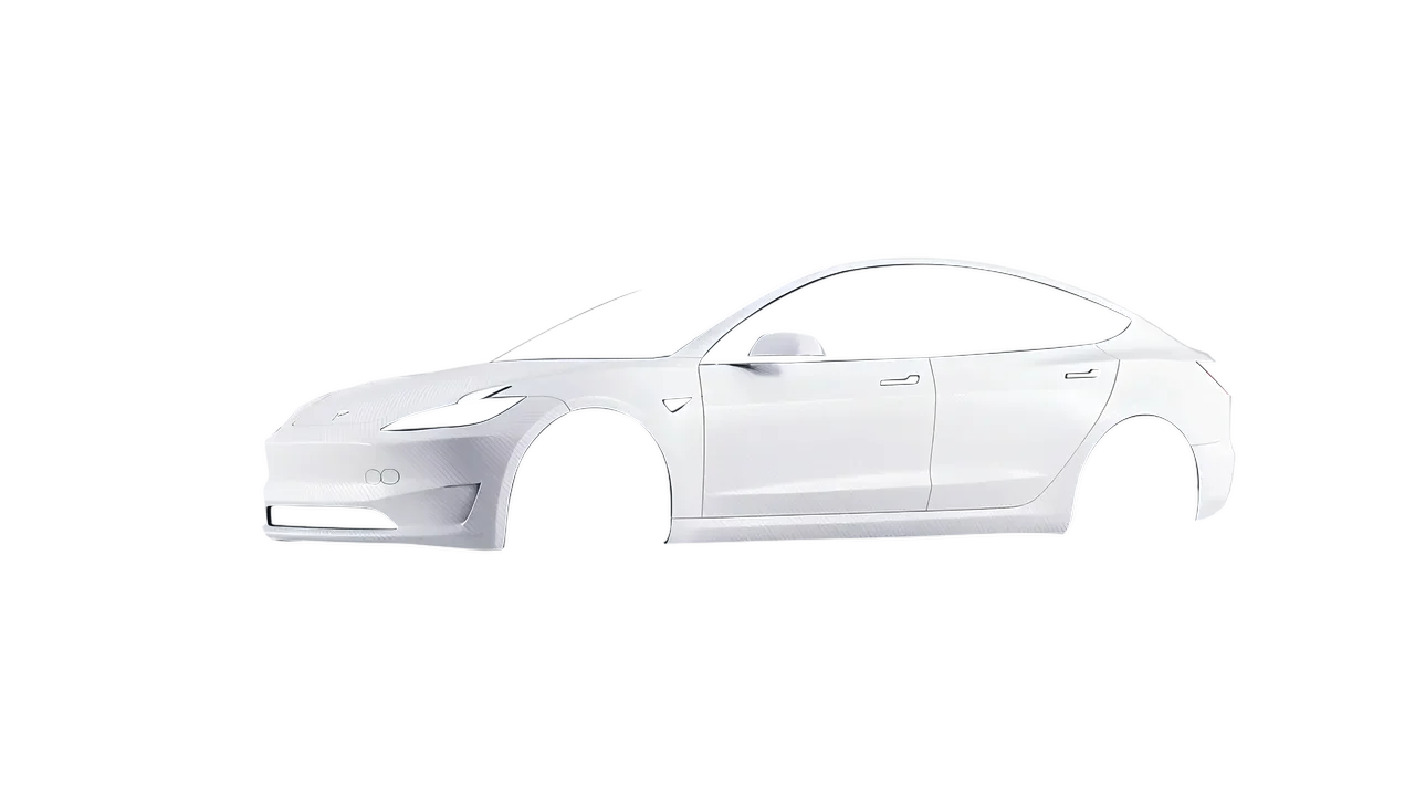 Tesla Model 3 2024 wrapped in Carbon Fiber White (Avery Dennison SW900-115-X), front three-quarter view