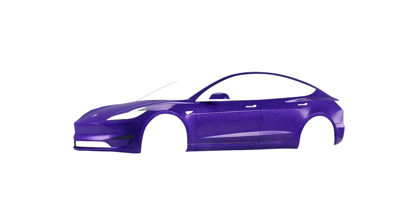 Tesla Model 3 2024 wrapped in Purple (Avery Dennison SW900-587-D), front three-quarter view