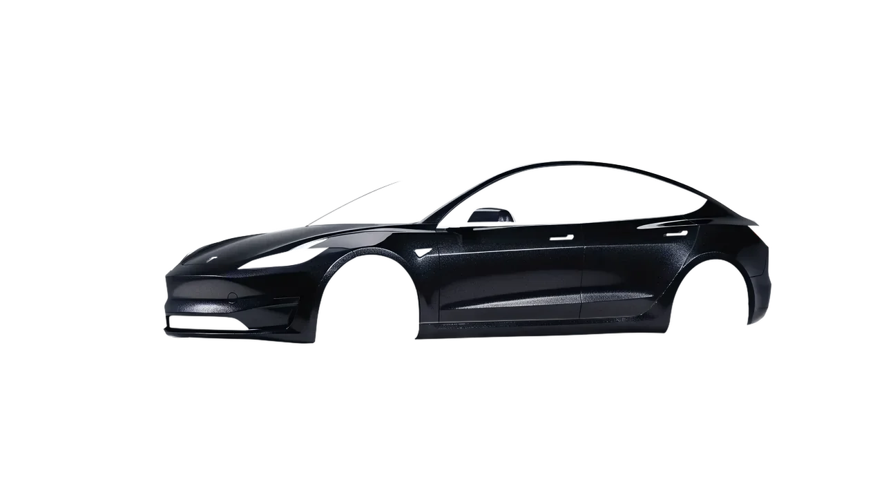 Tesla Model 3 2024 wrapped in Mystery Black (Avery Dennison SW900-184-M), front three-quarter view