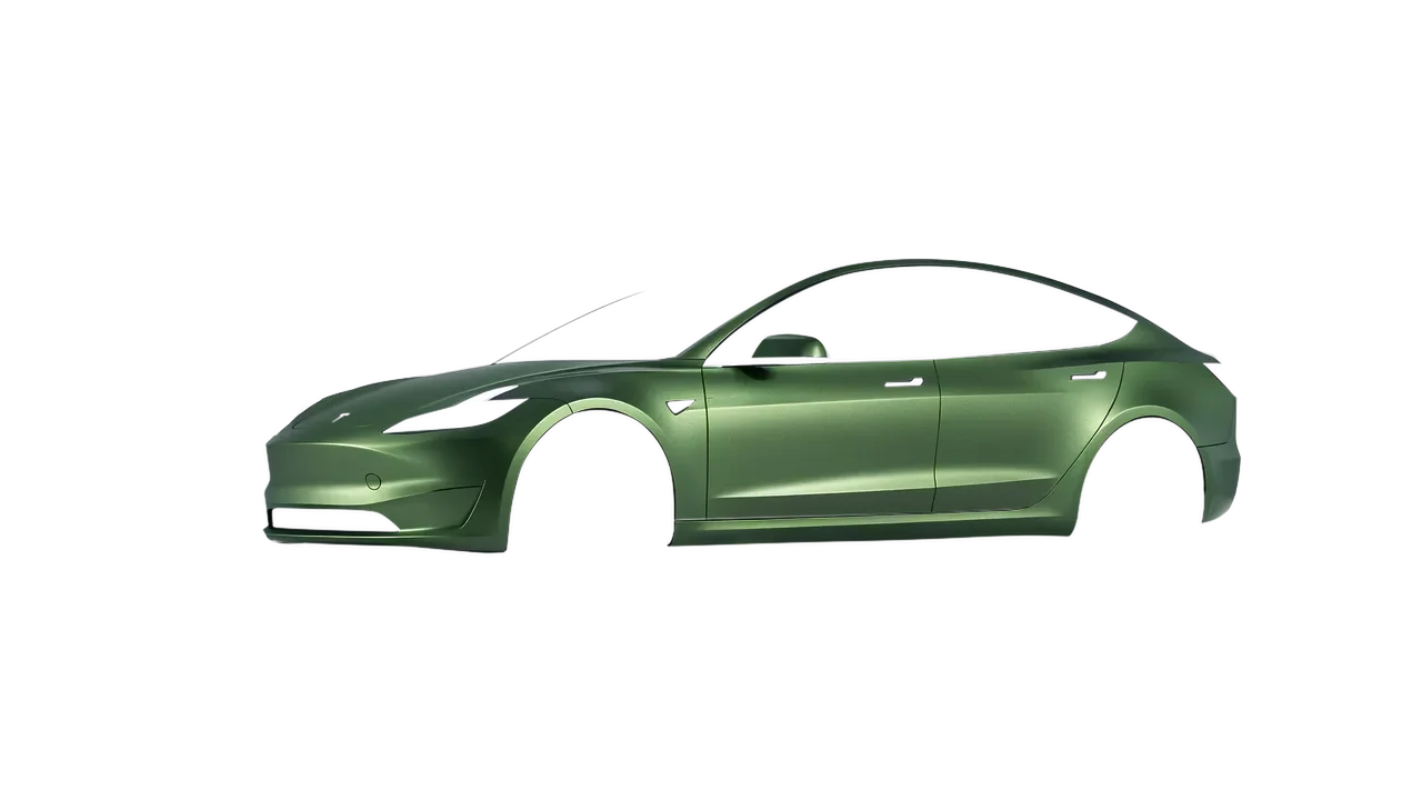 Tesla Model 3 2024 wrapped in Apple Green (Avery Dennison SW900-745-M), front three-quarter view