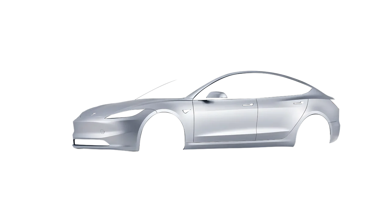 Tesla Model 3 2024 wrapped in Matte Silver (3M M21), front three-quarter view