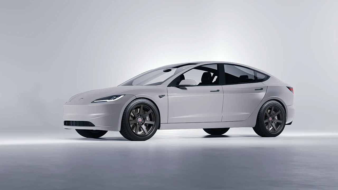 Tesla Model 3 2024 on HRE Performance Wheels 307-GT forged wheels, front three-quarter view