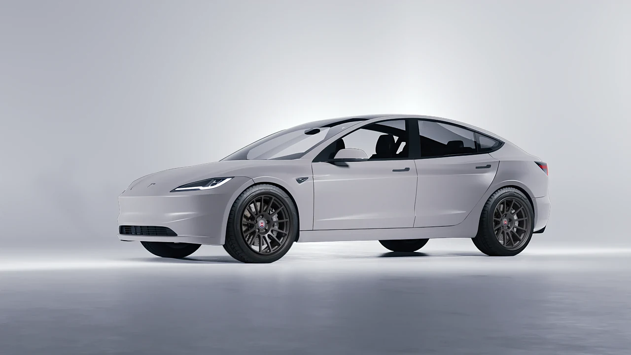 Tesla Model 3 2024 on HRE Performance Wheels 313-GT forged wheels, front three-quarter view