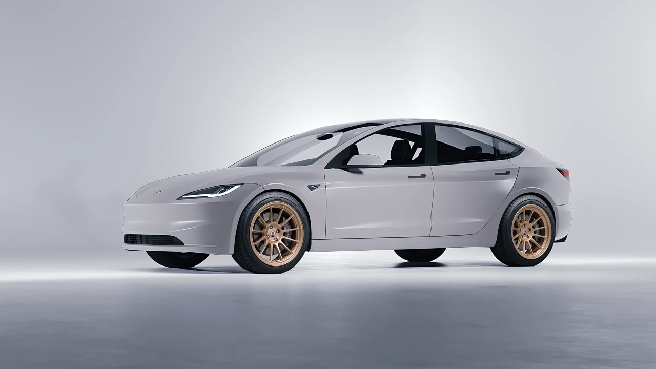 Tesla Model 3 2024 on HRE Performance Wheels 313-GTS forged wheels, front three-quarter view