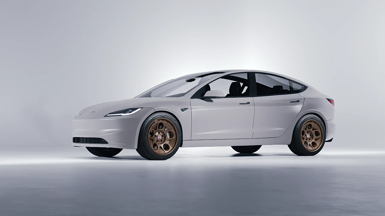 Tesla Model 3 2024 on HRE Performance Wheels 454-GTM forged wheels, front three-quarter view