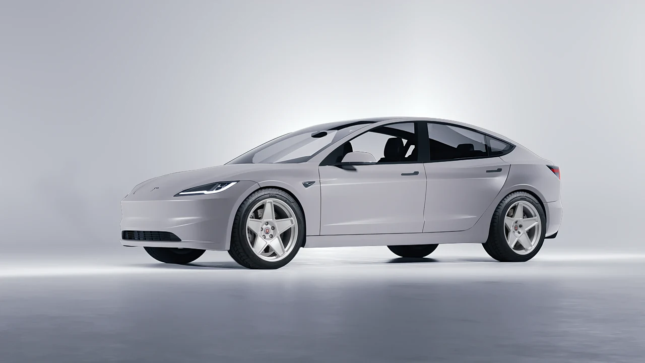 Tesla Model 3 2024 on HRE Performance Wheels 505M forged wheels, front three-quarter view