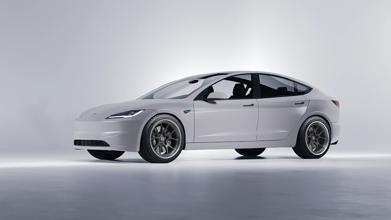 Tesla Model 3 2024 on HRE Performance Wheels 521 forged wheels, front three-quarter view